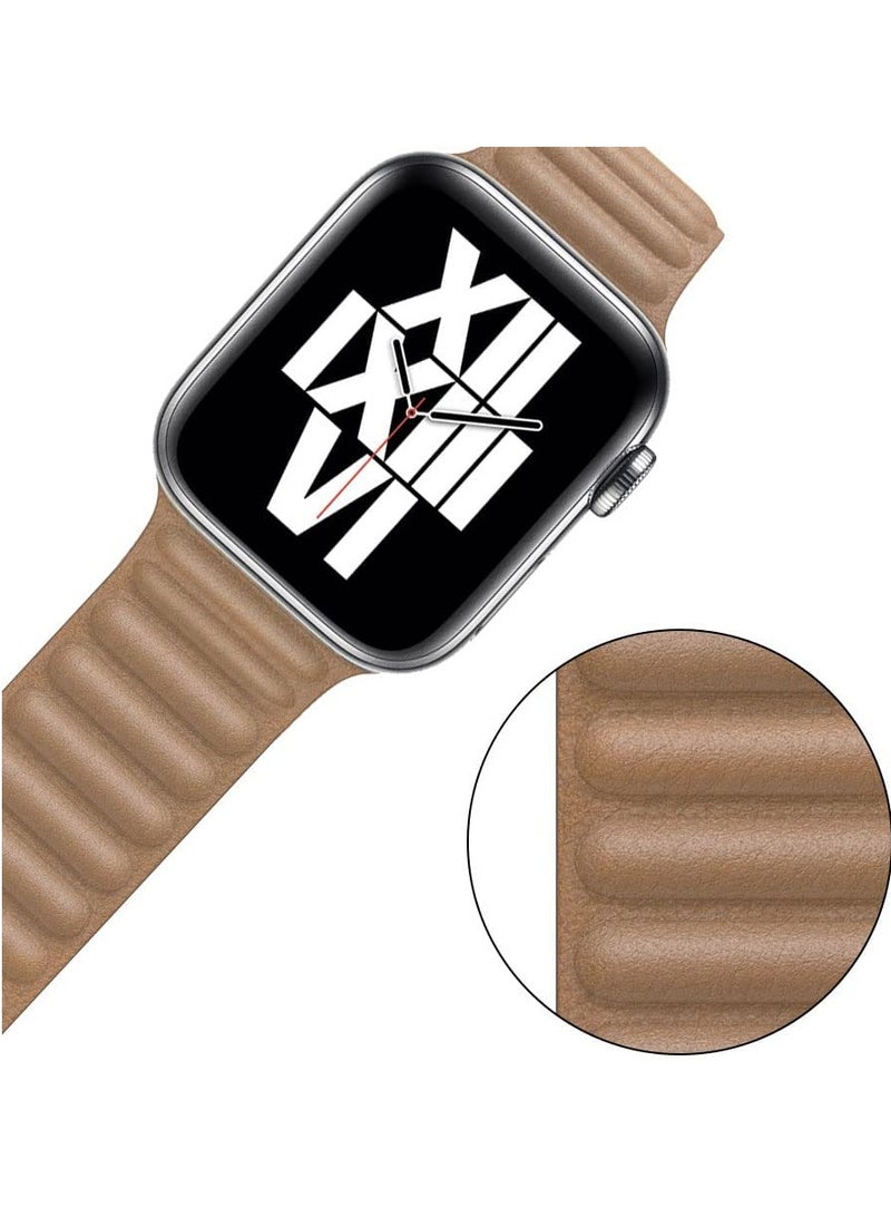 Compatible with Apple Watch Band 45mm Leather Watch Strap Replacement for Apple Watch Series 7/6/5/4/SE/3/2/1 iWatch(Brown/Brown) - Image 5