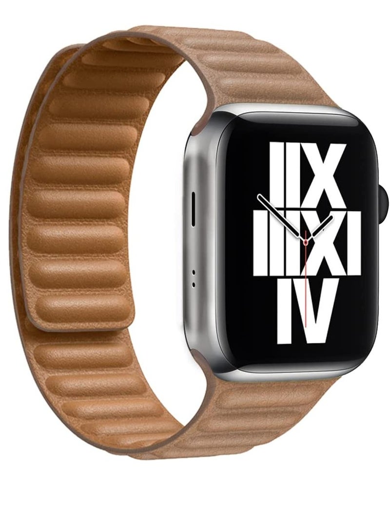 Compatible with Apple Watch Band 45mm Leather Watch Strap Replacement for Apple Watch Series 7/6/5/4/SE/3/2/1 iWatch(Brown/Brown) - Image 1