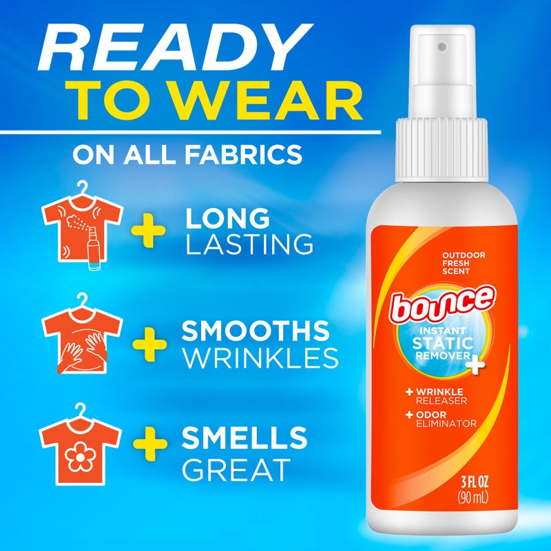 Bounce Anti Static Spray, 3 in 1 Instant Anti Static Spray & Instant Wrinkle Release, Odor Eliminator & Fabric Refresher, Travel Size (3 Oz,Pack of 3) - Image 3