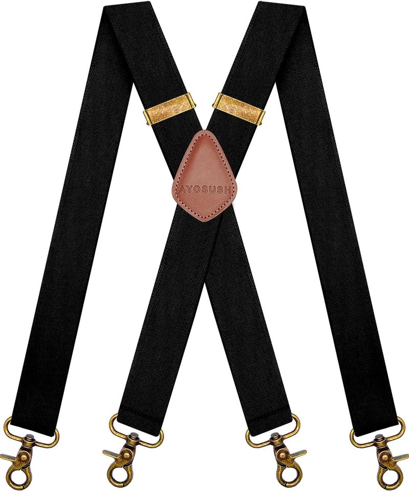 AYOSUSH Vintage Suspenders for Men Heavy Duty 4 Snap Hooks for Belt Loops Adjustable X Back - Image 1