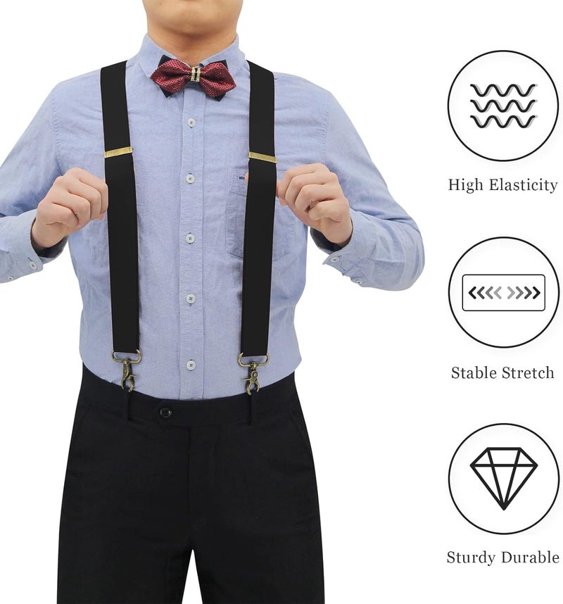AYOSUSH Vintage Suspenders for Men Heavy Duty 4 Snap Hooks for Belt Loops Adjustable X Back - Image 3