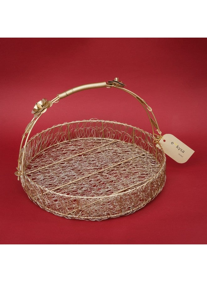 ekysa dekor metal meshwire multipurpose hamper Fancy Basket/Tray/Platter with hadles for Packing, Gifting, Decoration - Golden (10 * 10 * 2.5 inch) - Image 1