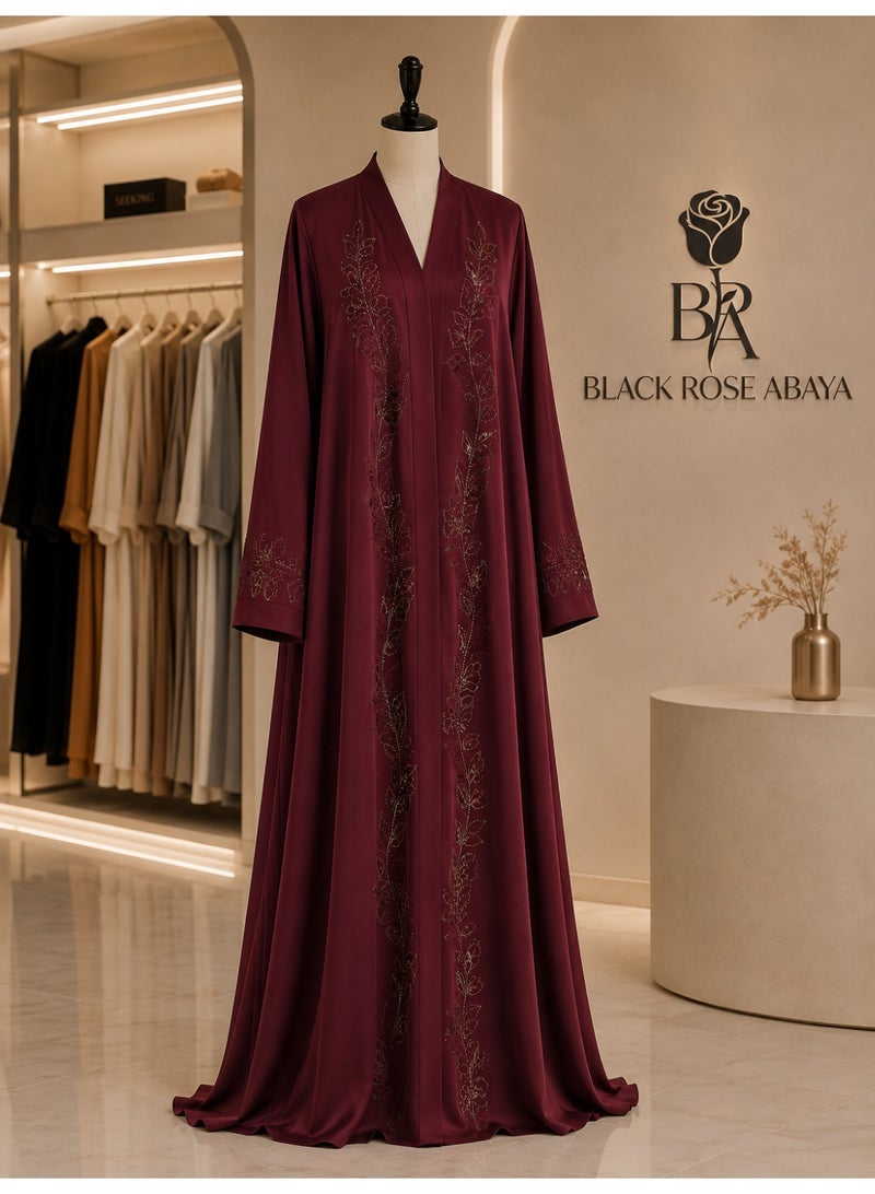 عباية نسائية بلاك روز حمراء بقصة مظلة مع تطريز أحجار أمامية - Image 2