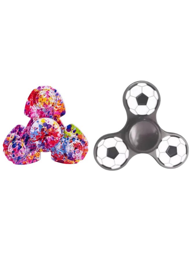Premsons - Premsons® Hand Spinner Desk Toy - High Speed Smooth Finger Spin Sensory Fidget Stress Relief Game Play for Kids & Adults - Birthday Party Gift - Combo - Rainbow Splash Triangular Head + Grey Football - Image 1
