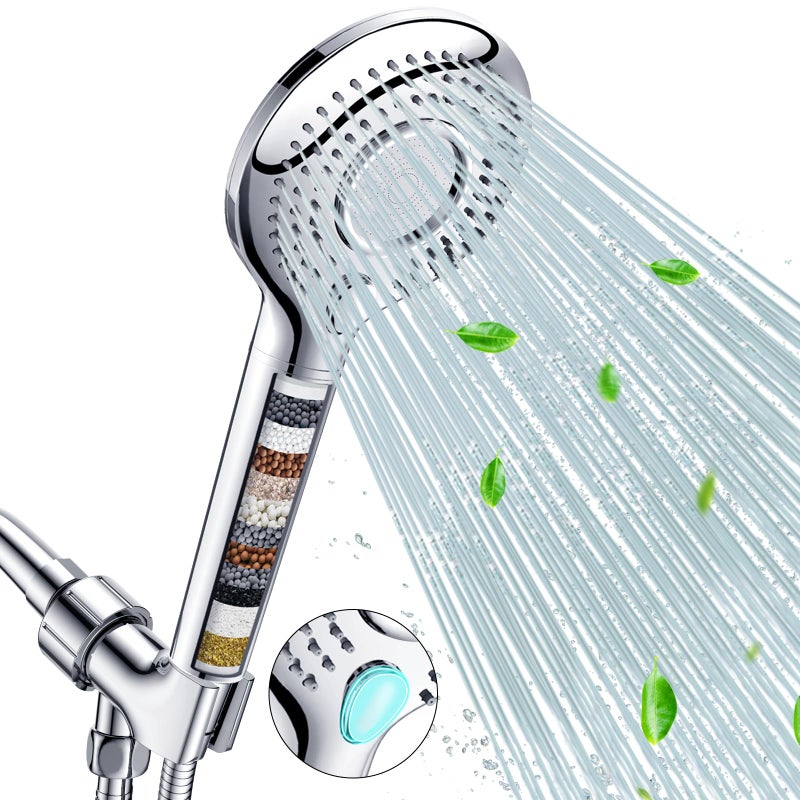 FEELSO Filtered Shower Head with Handheld High Pressure 3 Spray Mode Showerhead with 60 Hose Bracket and 15 Stage Water Softener Filters for Hard Water Remove Chlorine and Harmful Substance
