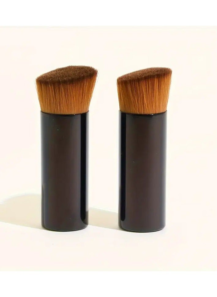 Ucanbe 2pc Liquid Foundation Brush - Aluminum Tube, Flat Top Slant Head, Loose Powder & Foundation Brush with Short Handle  - Image 1