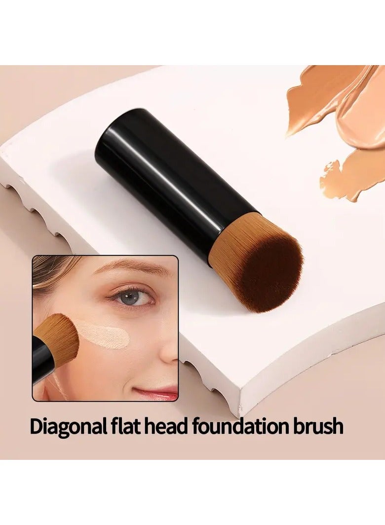 Ucanbe 2pc Liquid Foundation Brush - Aluminum Tube, Flat Top Slant Head, Loose Powder & Foundation Brush with Short Handle  - Image 4
