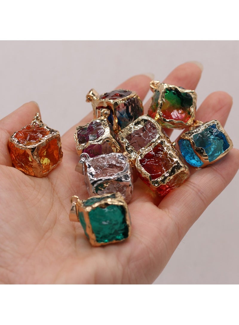 Red Yellow Natural Stone Crystal 25x25mm Square Glass Pendant With Gold Edge - Image 3