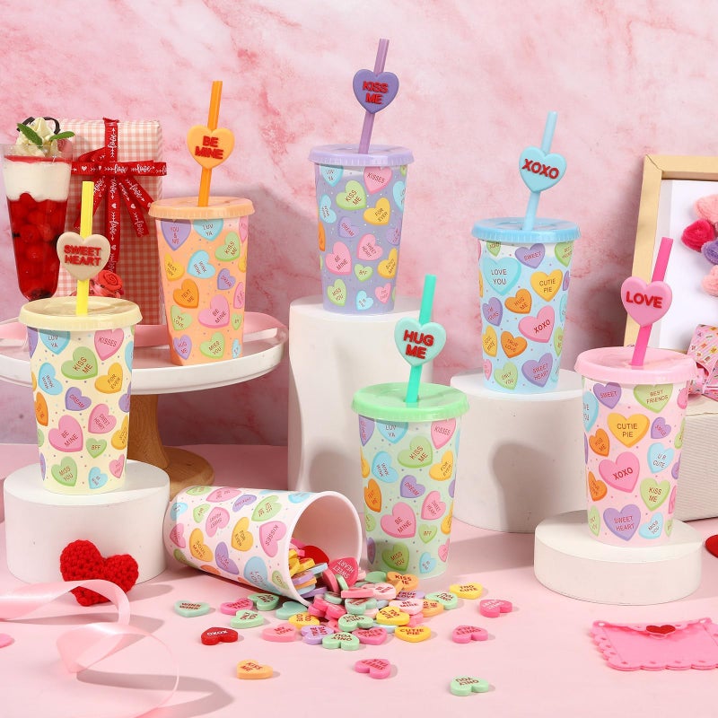 Jansun Conversation Hearts Color Changing Cups, 12-Pack Valentine's Day Cups with Lids and Straws, Candy Heart Party Supplies for Valentine's Party Decor, Wedding, Anniversary - Image 5