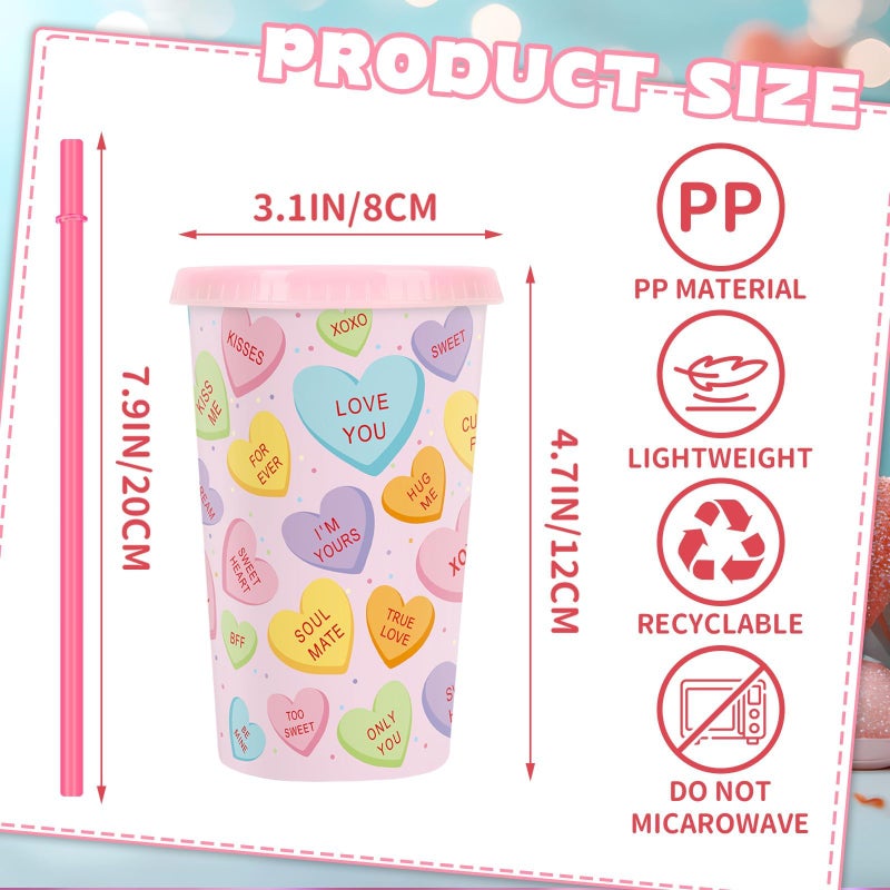 Jansun Conversation Hearts Color Changing Cups, 12-Pack Valentine's Day Cups with Lids and Straws, Candy Heart Party Supplies for Valentine's Party Decor, Wedding, Anniversary - Image 2