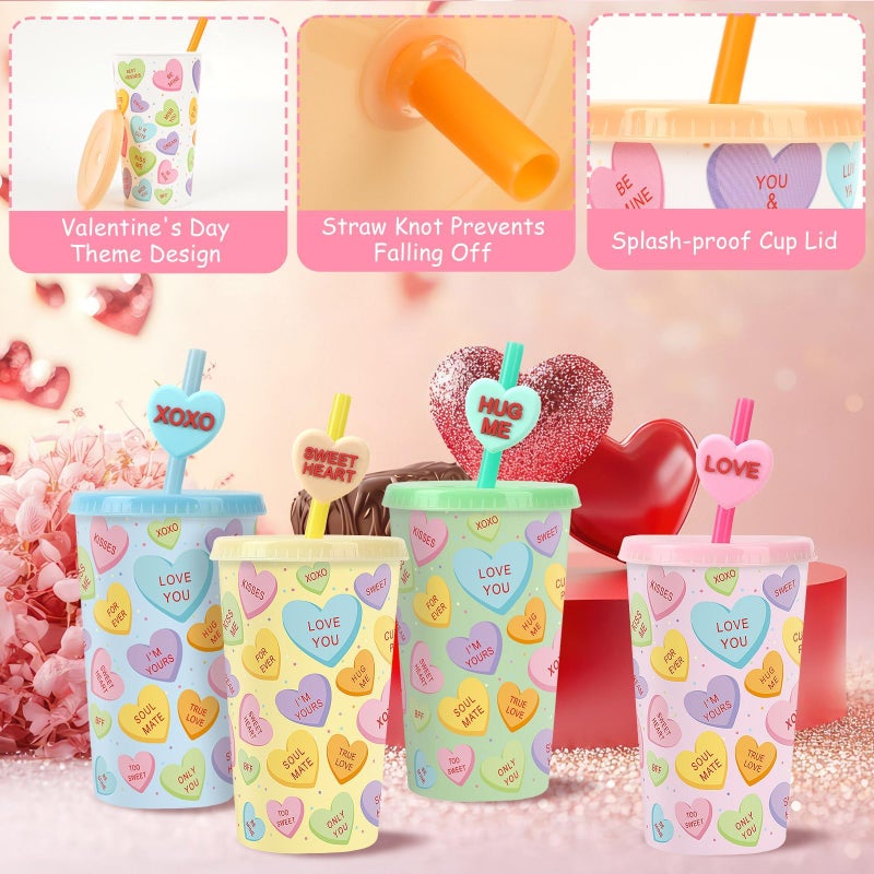 Jansun Conversation Hearts Color Changing Cups, 12-Pack Valentine's Day Cups with Lids and Straws, Candy Heart Party Supplies for Valentine's Party Decor, Wedding, Anniversary - Image 4