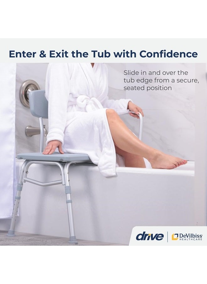 Drive Medical 12011KD-1 Tub Transfer Bench For Bathtub, Height Adjustable Shower Bench with Backrest, Shower Seat Shower Chair Bath Chair for Elderly, Seniors, Arm Support for Transfer, 400 Weight Cap  - Image 2