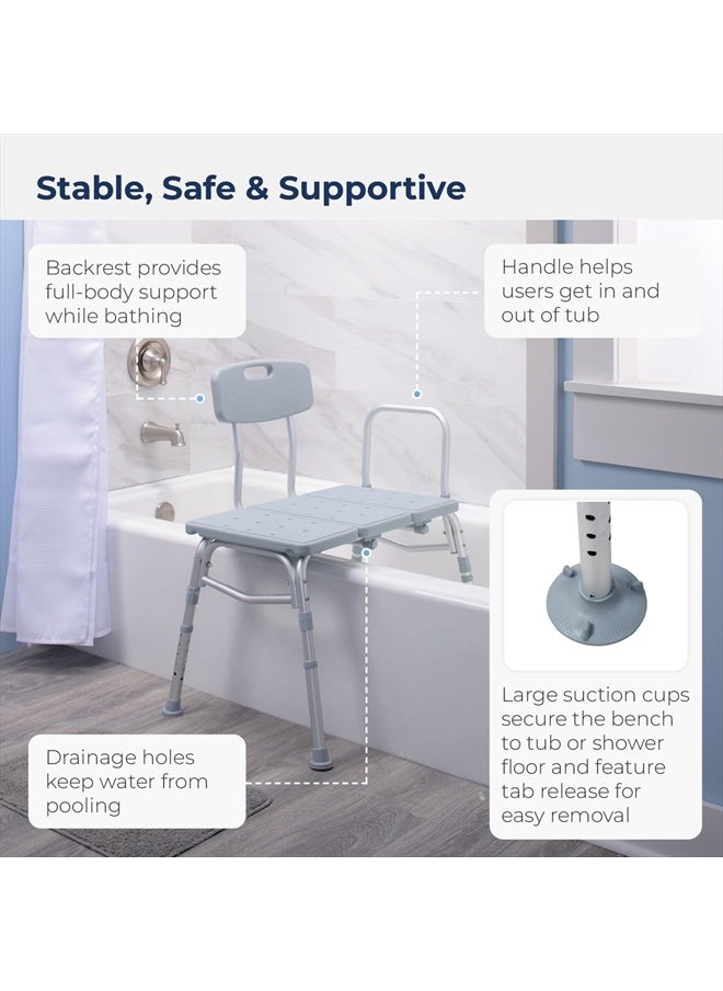 Drive Medical 12011KD-1 Tub Transfer Bench For Bathtub, Height Adjustable Shower Bench with Backrest, Shower Seat Shower Chair Bath Chair for Elderly, Seniors, Arm Support for Transfer, 400 Weight Cap  - Image 3