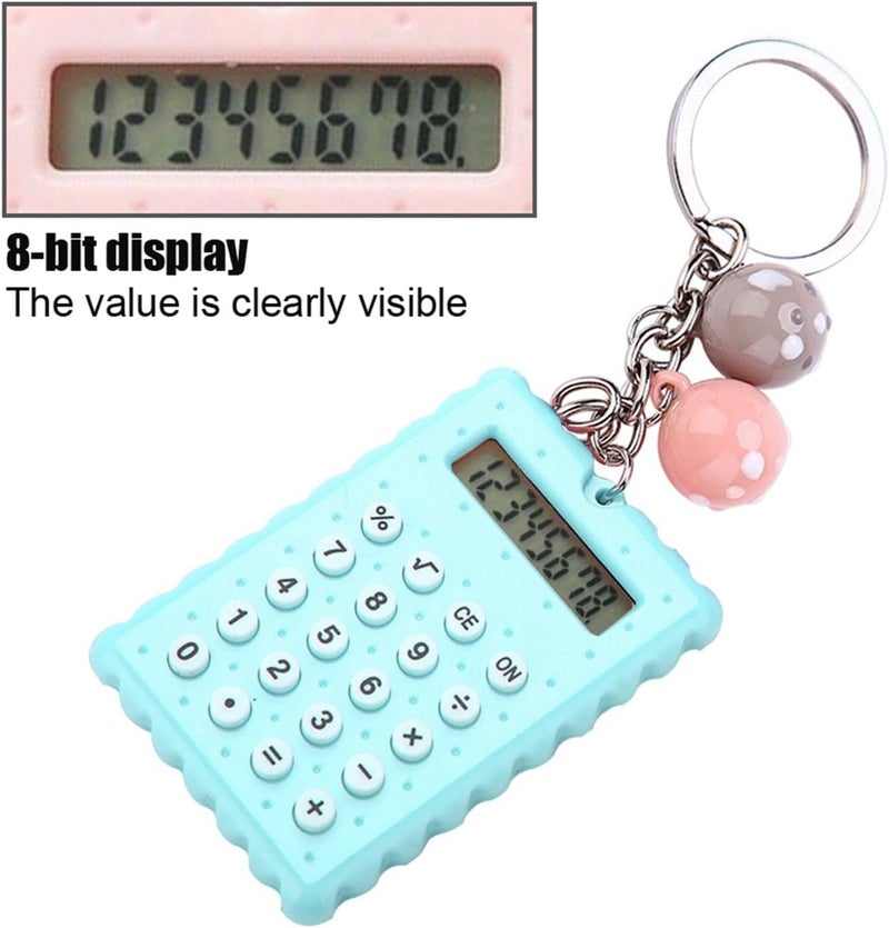 Portable Cute Cookies Key Chain Calculator, Candy Color Pocket Standard Function Calculator 8 Digit Display Keychain Basic Calculation for Travel (Green) - Image 4