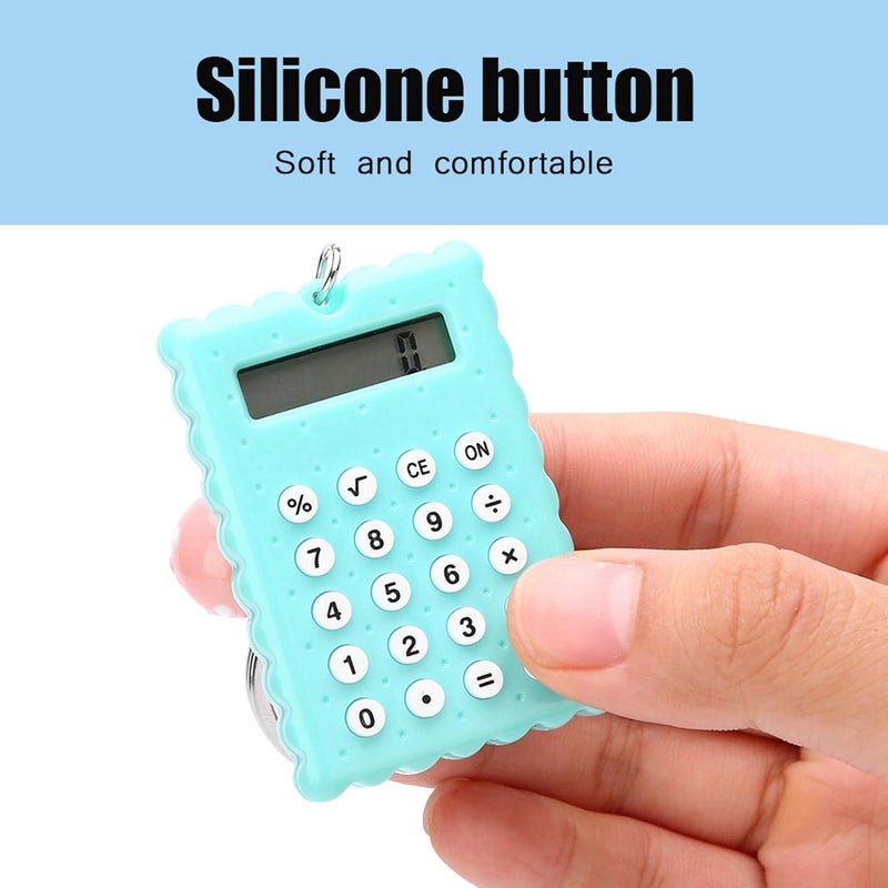 Portable Cute Cookies Key Chain Calculator, Candy Color Pocket Standard Function Calculator 8 Digit Display Keychain Basic Calculation for Travel (Green) - Image 3
