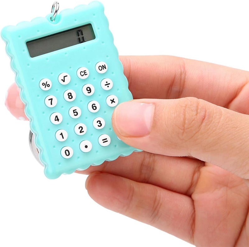 Portable Cute Cookies Key Chain Calculator, Candy Color Pocket Standard Function Calculator 8 Digit Display Keychain Basic Calculation for Travel (Green) - Image 2