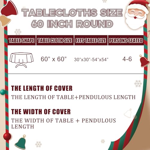 JYKCUL Christmas Tablecloth Round 60 Inch Christmas Trees Buffalo Plaid Table Cloth Xmas Winter Table Cover for Party Picnic Kitchen Dinner Decor - Image 3