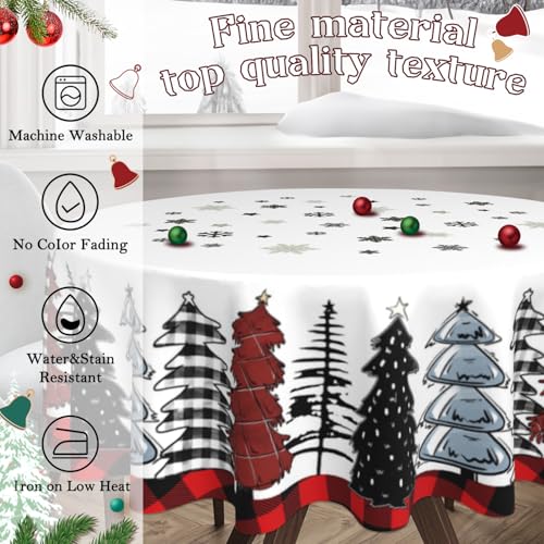 JYKCUL Christmas Tablecloth Round 60 Inch Christmas Trees Buffalo Plaid Table Cloth Xmas Winter Table Cover for Party Picnic Kitchen Dinner Decor - Image 4