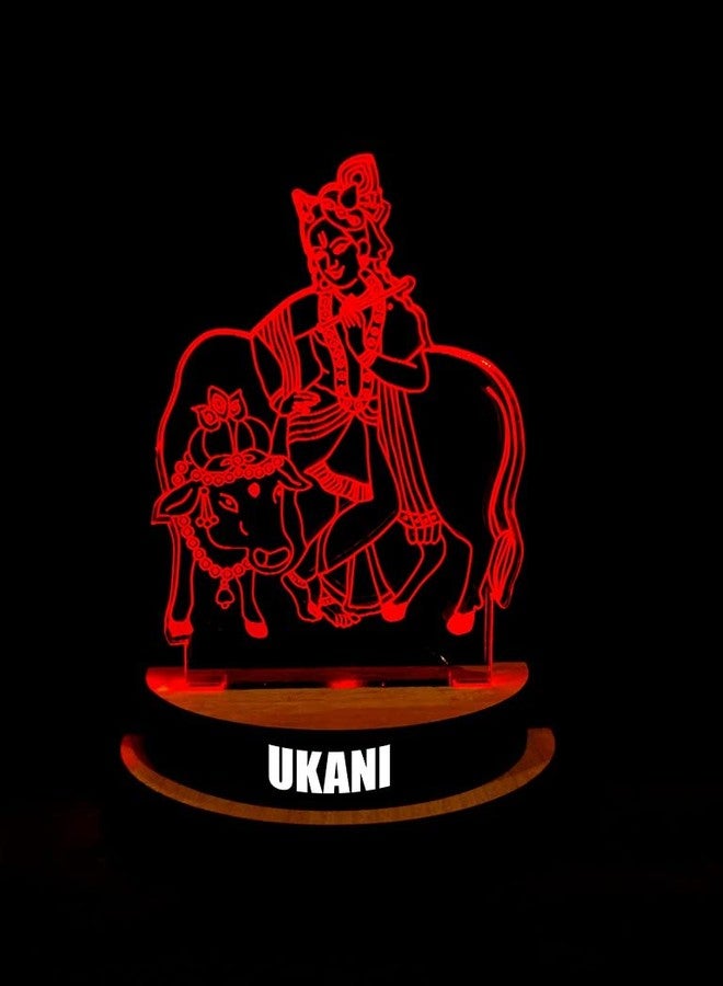 UKANI مصباح ليلي ثلاثي الأبعاد بتصميم الإله كريشنا من يوكاني، يعمل بمنفذ USB، مناسب للسيارة/المكتب/سطح المكتب/كهدية/لغرفة النوم/صالة/طاولة، بإضاءة متغيرة الألوان (7 ألوان)، مقاس 3 بوصات - Image 5