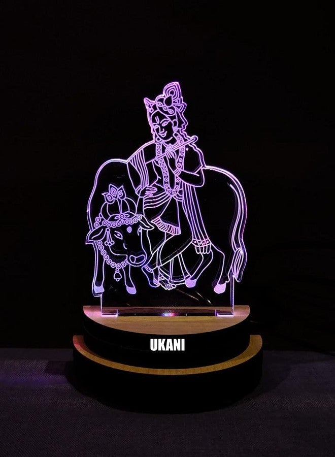 UKANI مصباح ليلي ثلاثي الأبعاد بتصميم الإله كريشنا من يوكاني، يعمل بمنفذ USB، مناسب للسيارة/المكتب/سطح المكتب/كهدية/لغرفة النوم/صالة/طاولة، بإضاءة متغيرة الألوان (7 ألوان)، مقاس 3 بوصات - Image 4