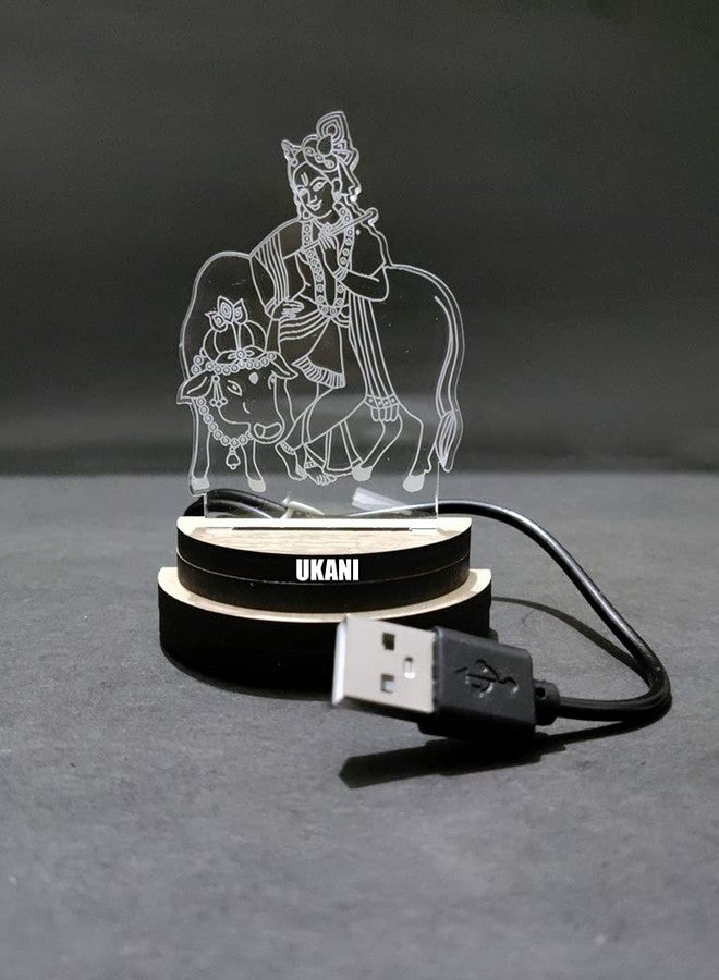 UKANI مصباح ليلي ثلاثي الأبعاد بتصميم الإله كريشنا من يوكاني، يعمل بمنفذ USB، مناسب للسيارة/المكتب/سطح المكتب/كهدية/لغرفة النوم/صالة/طاولة، بإضاءة متغيرة الألوان (7 ألوان)، مقاس 3 بوصات - Image 3