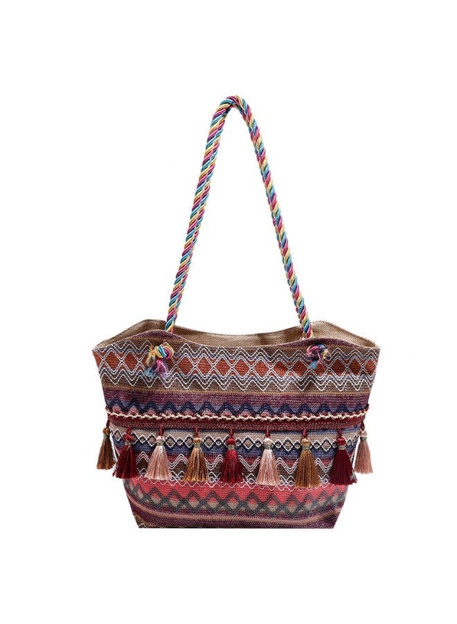 كيفية حقيبة كتف منسوجة عصرية مع هامش على الطراز العرقي، حقيبة كتف كبيرة السعة، حقيبة يد نسائية أنيقة متعددة الاستخدامات - Image 1