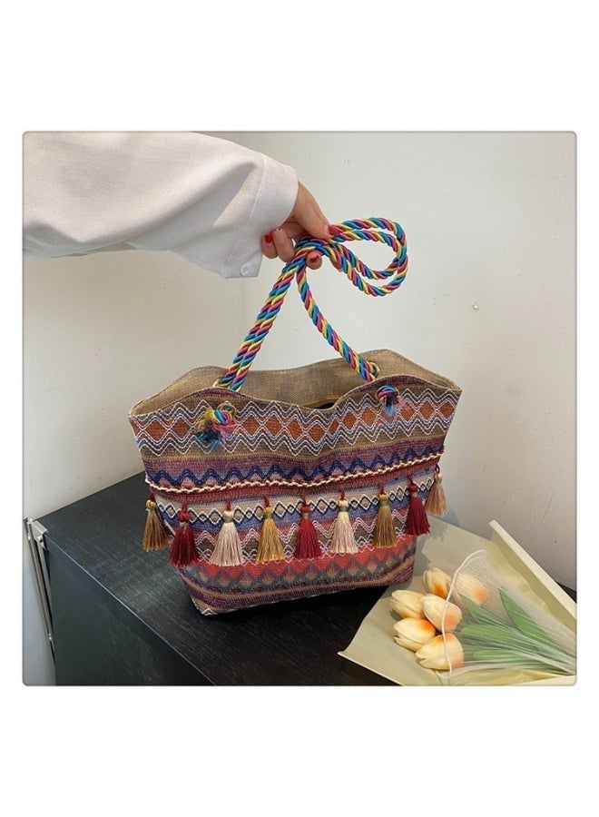 كيفية حقيبة كتف منسوجة عصرية مع هامش على الطراز العرقي، حقيبة كتف كبيرة السعة، حقيبة يد نسائية أنيقة متعددة الاستخدامات - Image 5