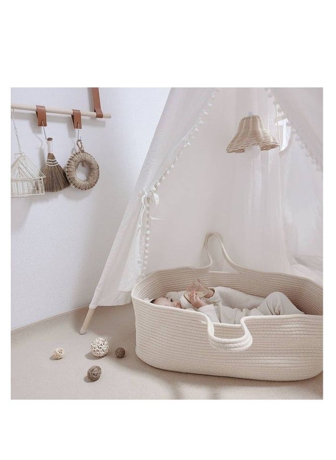 Portable Woven Baby Carrying Basket Nordic Cotton Rope Baby Carrying Basket