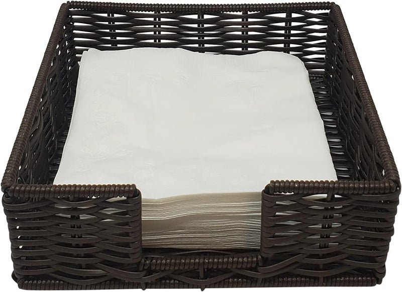 KOVOT Wicker Napkin Holder  75W x 75W Flat Square Table Top Decorative Tissue Paper Dispenser for Kitchen Luncheon  Dining Table Dark Brown Woven Napkin Tray - Image 3