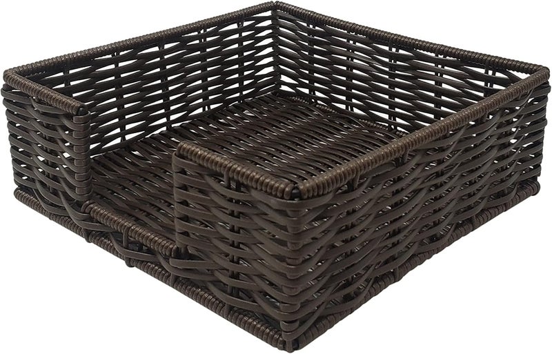 KOVOT Wicker Napkin Holder  75W x 75W Flat Square Table Top Decorative Tissue Paper Dispenser for Kitchen Luncheon  Dining Table Dark Brown Woven Napkin Tray - Image 2