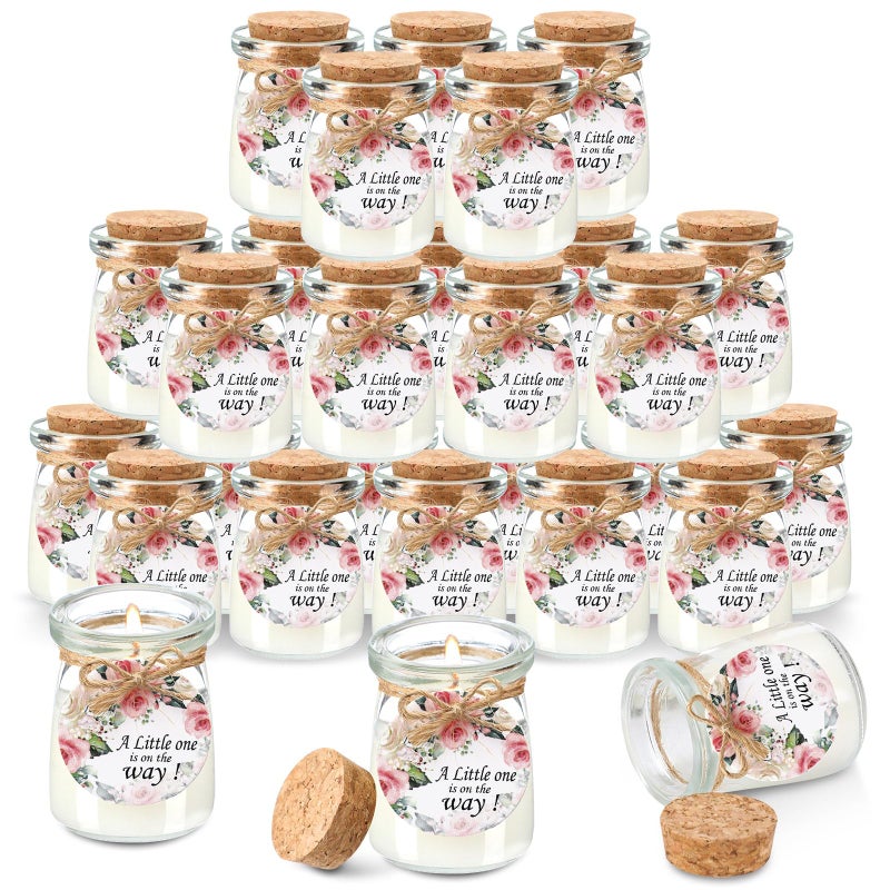 Threlaco 20 Pcs Baby Shower Favors Party Candle Lavender Scented Glass Mason Jar Wax Candle Bulk for Guests Girl Boy Gender Reveal Party Gifts(Pink,Flower) - Image 1