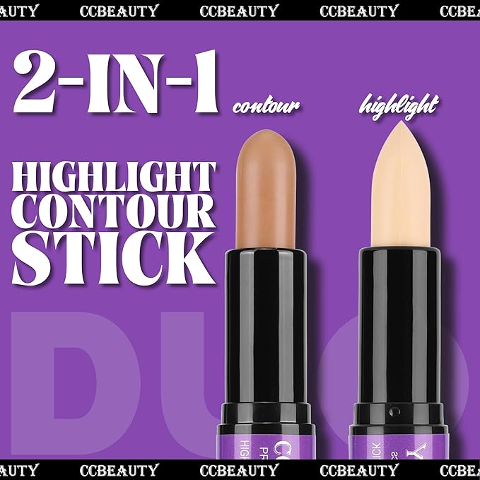 CCbeauty Cream Highlight and Contour Stick DualEnded Contouring Highlighter Stick Makeup Face Shaping Makeup Foundation Lightweight Blend Smooth Colour Corrector Concealer Stick LightMedium - Image 3
