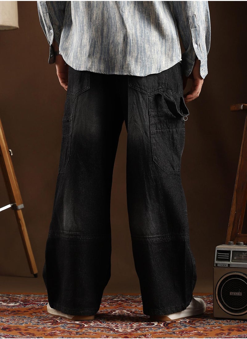 Campus Sutra Campus Sutra Men's Midnight Black Tinted Panelled Denim Jeans For Casual Wear | Mid-Rise | Straight Fit | Button Closure | Denim Jeans Crafted With Comfort Fit For Everyday Wear  - Image 5