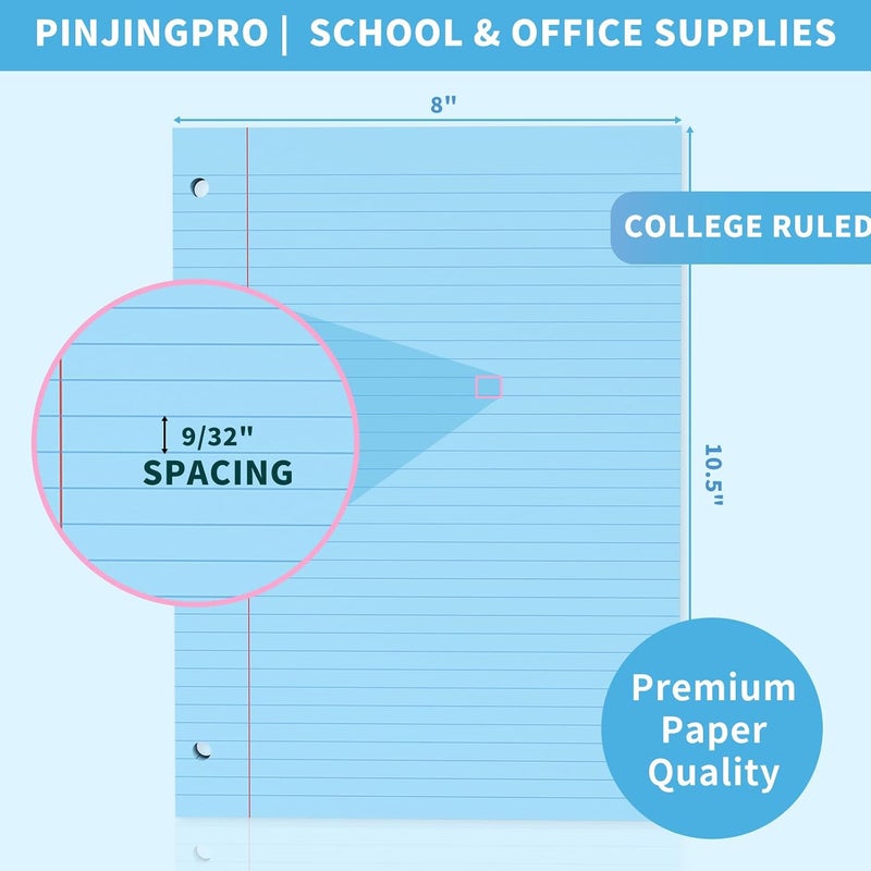 PINJINGPRO ورق وردي من نوع Loose Leaf، 120 ورقة، ملون، مقاس 8 بوصة × 10.5 بوصة، مزود بخطوط تنظيمية، مثقوب بثلاث ثقوب، مناسب لمجلدات ذات ثلاث حلقات، مناسب لمستلزمات المكتب والمدرسة. - Image 2
