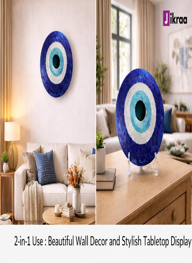 JIKRAA® Evil Eye Ceramic Decorative Wall Plate with Stand | 2-in-1 Wall Hanging & Tabletop Decor | Size- 10 inch | Protection Good Luck Positivity Prosperity Nazar Home Decor - Image 3