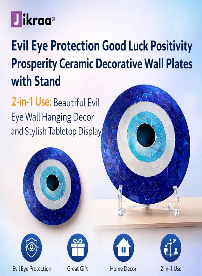 JIKRAA® Evil Eye Ceramic Decorative Wall Plate with Stand | 2-in-1 Wall Hanging & Tabletop Decor | Size- 10 inch | Protection Good Luck Positivity Prosperity Nazar Home Decor - Image 4