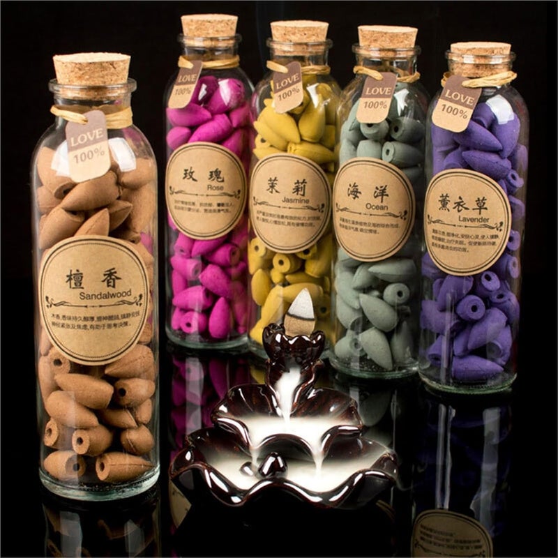 58Pcs Glass Bottle Backflow Incense Cones Natural Sandalwood Smoke Flavor(Rose) - Image 2