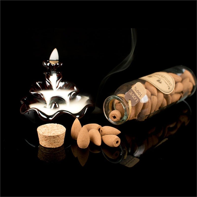 58Pcs Glass Bottle Backflow Incense Cones Natural Sandalwood Smoke Flavor(Rose) - Image 4