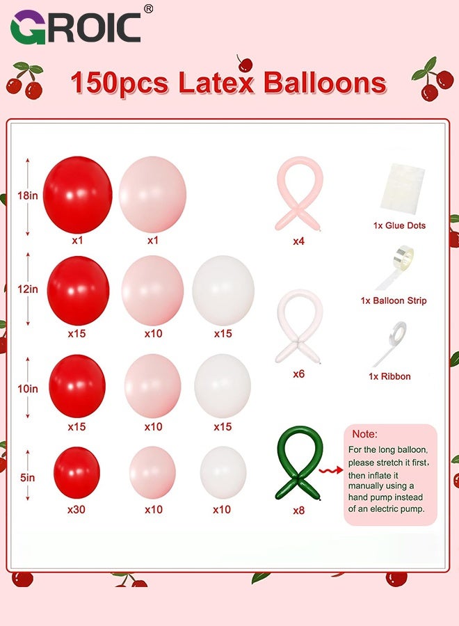 جرويك طقم قوس بالونات الكرز، بالونات طويلة باللون الأحمر والوردي والأبيض والأخضر، مناسبة لأعياد ميلاد البنات، حفلات استقبال المولود، حفلات الزفاف، حفلات الزفاف - Image 2