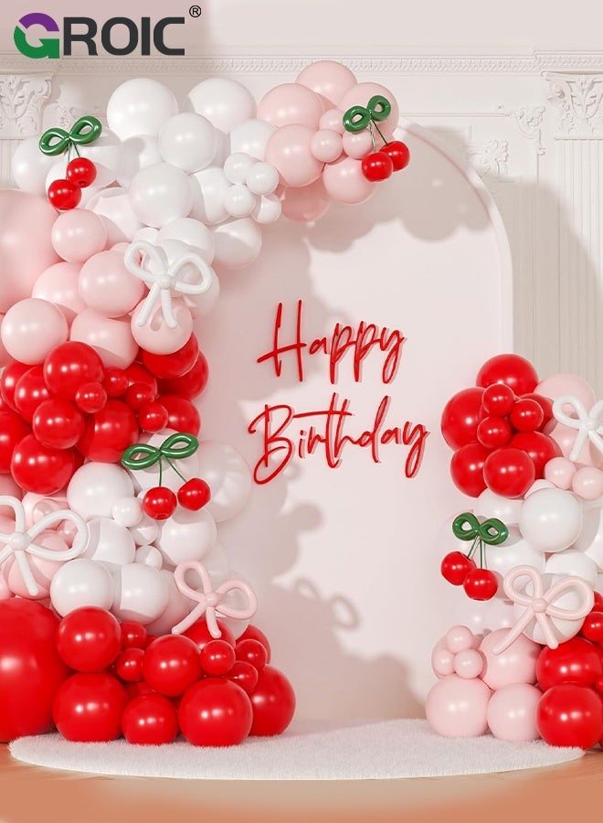 جرويك طقم قوس بالونات الكرز، بالونات طويلة باللون الأحمر والوردي والأبيض والأخضر، مناسبة لأعياد ميلاد البنات، حفلات استقبال المولود، حفلات الزفاف، حفلات الزفاف - Image 1