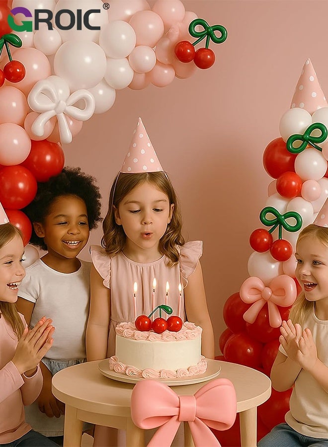 جرويك طقم قوس بالونات الكرز، بالونات طويلة باللون الأحمر والوردي والأبيض والأخضر، مناسبة لأعياد ميلاد البنات، حفلات استقبال المولود، حفلات الزفاف، حفلات الزفاف - Image 4