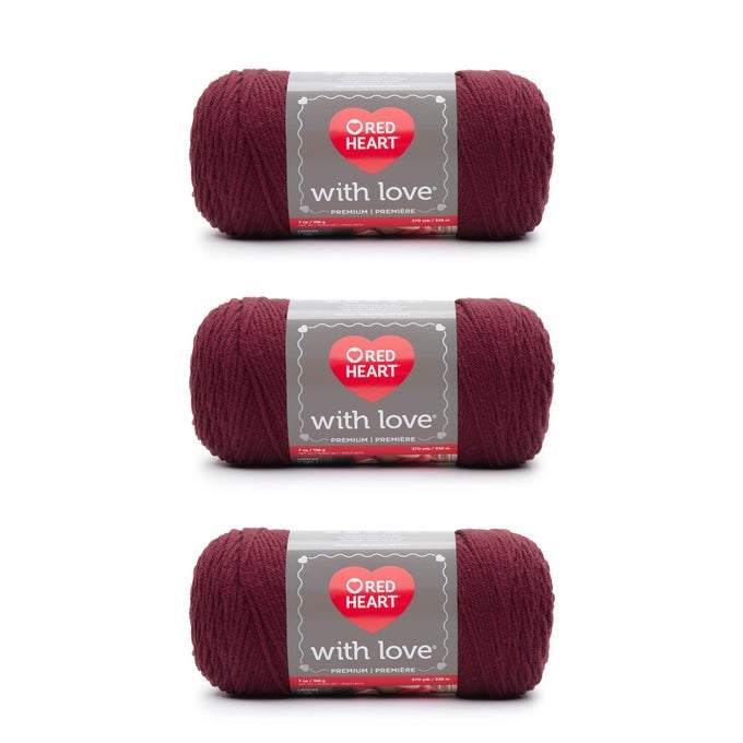 WITH LOVE BERRY RED YARN 3 PACK OF 198G7OZ ACRYLIC 4 MEDIUM WORSTED 370 YARDS KNITTINGCROCHET