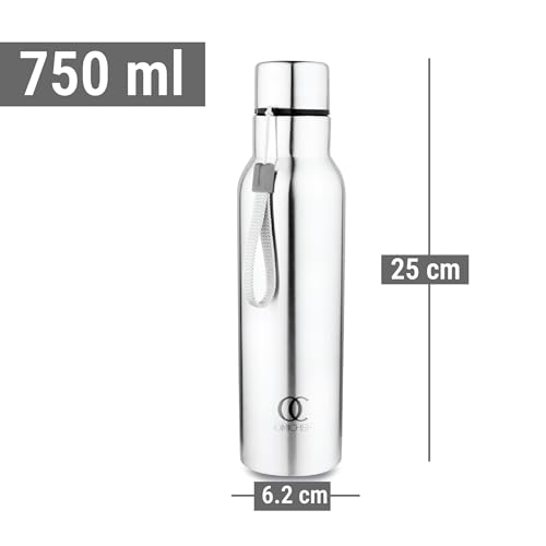 Omichef Stainless Steel Sports Water Bottle, 750 ml Water Bottles, Single Walled, Leak-Proof, Rust-free, Easy Grip, Easy to Carry, Travel Bottle, Silver (Pack Of 2) - Image 3