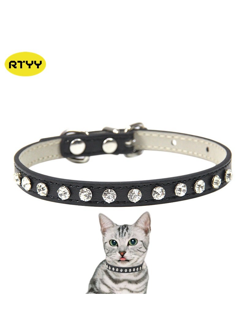 RTYY Cat Collar, Diamond And Rhinestone Pet Leather Collar, Adjustable Collar, Cat And Dog Small Pet Necklace Jewelry - Image 1