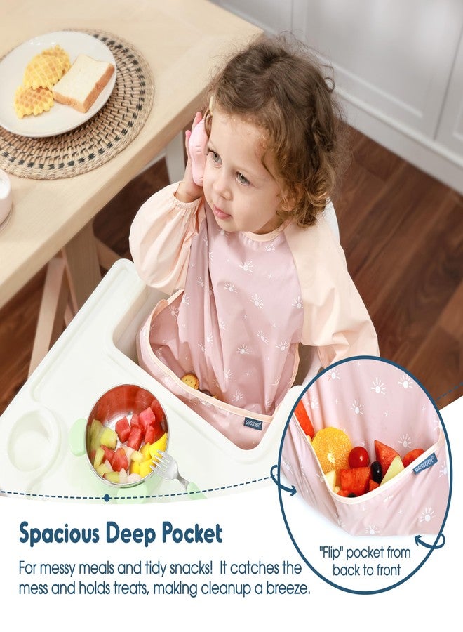 GRSSDER 2 Pack Long Sleeve Baby Feeding Bibs, Super Soft Lightweight Waterproof Coverall Baby Led Weaning Bib with Large Food Catcher Pocket, Adjustable and Easy Clean for 6-30 Months - Image 2