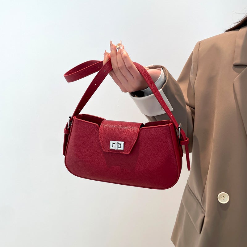 Simple Underarm Small Square Bag Women'S 2025 Spring New Niche High-Grade Sensitive Solid Color Lock Buckle Shoulder Bag - Image 2