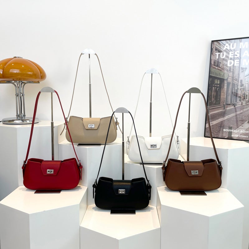 Simple Underarm Small Square Bag Women'S 2025 Spring New Niche High-Grade Sensitive Solid Color Lock Buckle Shoulder Bag - Image 4