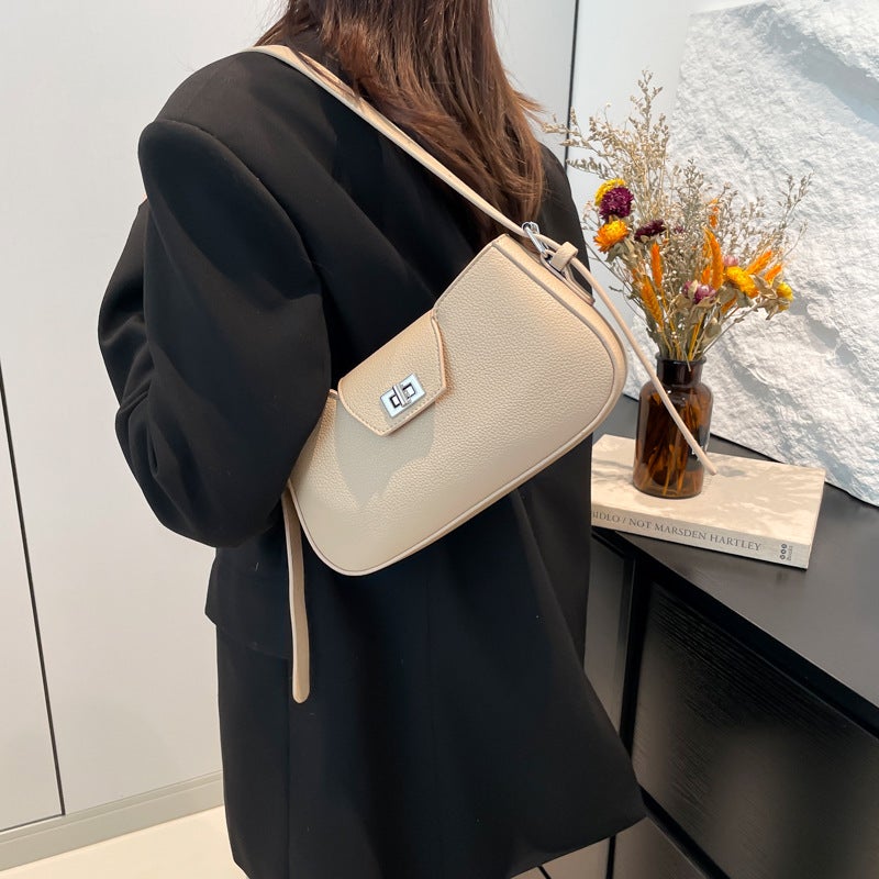Simple Underarm Small Square Bag Women'S 2025 Spring New Niche High-Grade Sensitive Solid Color Lock Buckle Shoulder Bag - Image 3