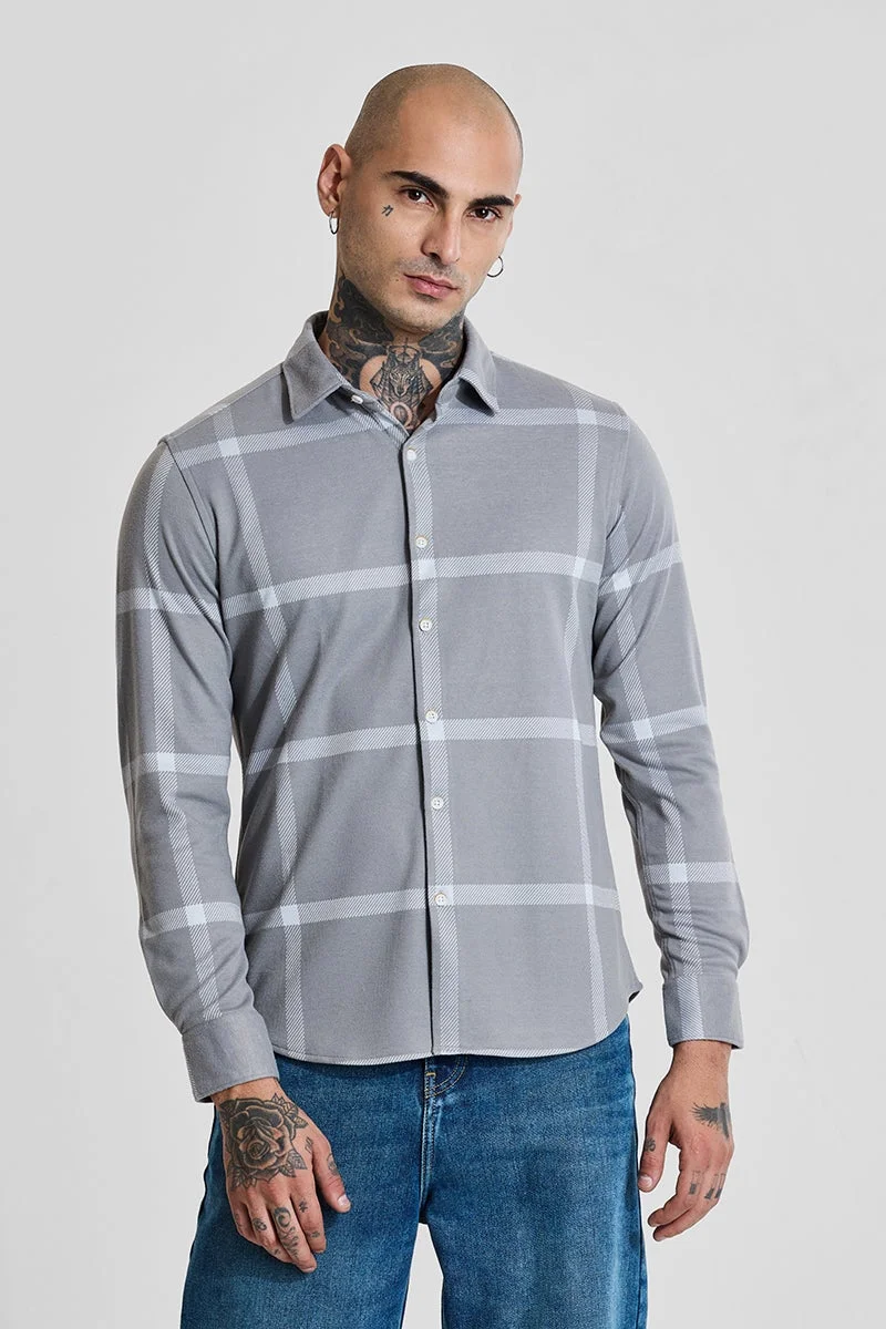 SNITCH Grey Checks Slim Fit Shirt