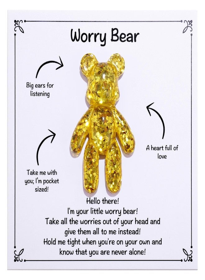 Aesnefe Worry Bear, Pocket Bear Hug, Anxiety Gifts for Men Women, Anxiety Relief Gifts, Mental Health Positivity Gift for Anxious Friend, Back to School Reminder of Comfort, Gold - Image 1